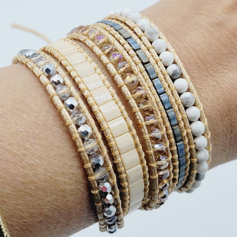Victoria Emerson 5X Wrap Bracelet Howlite Faceted Glass Beads Tila Beads